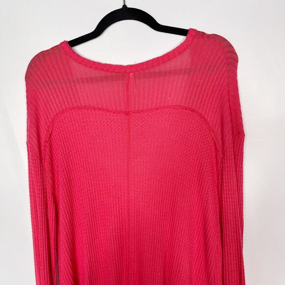 Free People Small S Red Pink Sunset Park Drippy Thermal Waffle Knit Tunic Top - Picture 7 of 14